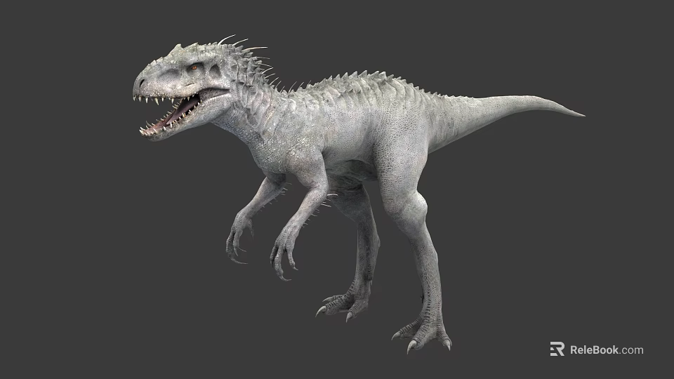 Fierce Dinosaur 3D Model With Sharp Teeth Spiked Back Standing Pose On Gray Background 3d model 