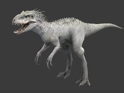 Fierce Dinosaur 3D Model With Sharp Teeth Spiked Back Standing Pose On Gray Background 3d model