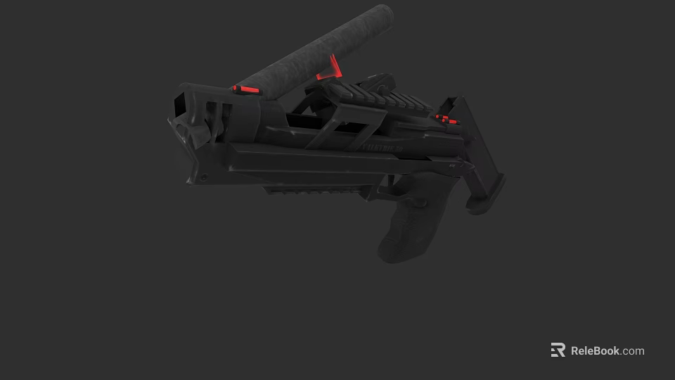 Futuristic Black Tactical Pistol with Red Glowing Accents and Modern Design Elements 3d model 