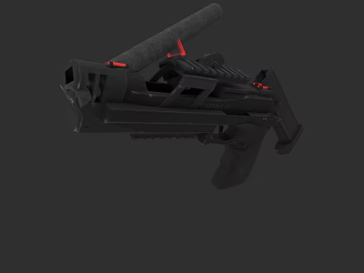 Futuristic Black Tactical Pistol with Red Glowing Accents and Modern Design Elements 3d model