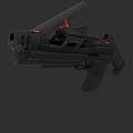 Futuristic Black Tactical Pistol with Red Glowing Accents and Modern Design Elements
