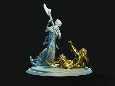 Game Movie Character Action Figure Featuring Axe Wielding Warrior And Fallen Golden Opponent 3d model