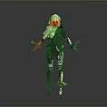 Futuristic Game and Movie Character with Blonde Hair Black Outfit Red Accents and Mechanical Legs