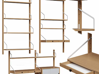 Wooden Storage Shelving Units With Multiple Tiers Drawers And Wall Mounted Designs 3d model