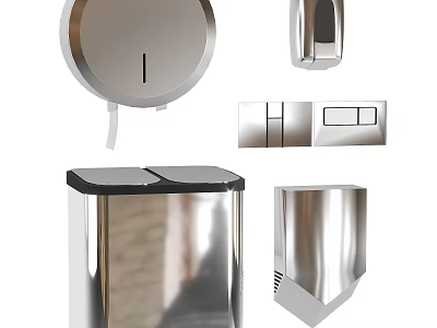 Modern Stainless Steel Bathroom Accessories With Soap Dispenser Trash Can Tissue Holder And Storage Rack 3d model