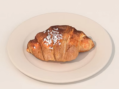 Fresh Baked Croissant With Powdered Sugar On White Ceramic Plate 3d model