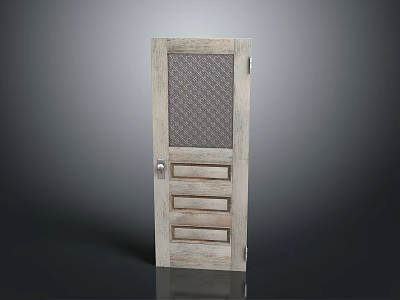 Home Interior Wooden Hinged Door With Mesh Panel And Horizontal Slats Design 3d model