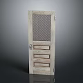 Home Interior Wooden Hinged Door With Mesh Panel And Horizontal Slats Design