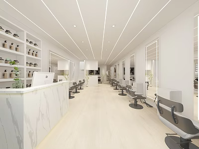 Modern White Beauty Hair Salon Interior With Reception Desk Salon Chairs And Mirrors 3d model