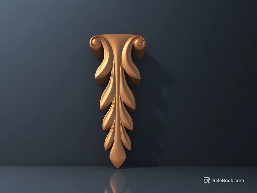 Ornate Golden Carving With Scroll Leaf Patterns On Dark Wall Background 3d model
