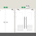 White Safety Exit Double Doors With Emergency Lights And Signage