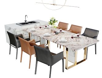 Modern Dining Table and Chair Combination Dining Table and Chair 3d model