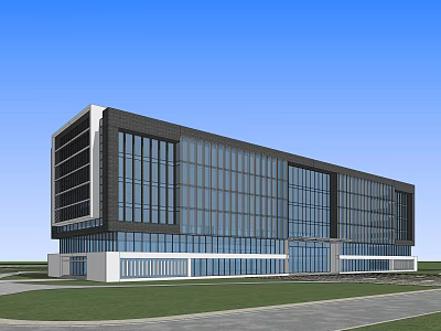 Modern Office Building With Glass Curtain Walls And Sleek Multi Story Design 3d model