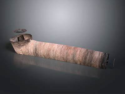 Scenic View of Ancient Wooden Ship Wreck with Weathered Texture and Gray Background Reflection 3d model