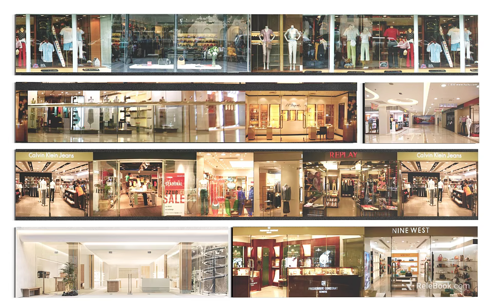 Shopping Mall Retail Stores Featuring Varied Window Displays Bright Lighting And Merchandise 3d model 