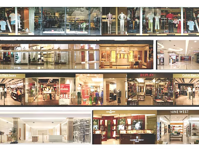 Shopping Mall Retail Stores Featuring Varied Window Displays Bright Lighting And Merchandise 3d model