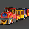 Colorful Amusement Train Rides with Red Yellow Blue Carriages for Kids Playground 3d model