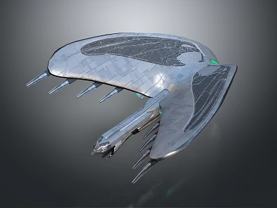 Futuristic Metallic Winged Vehicle With Streamlined Design And Glowing Structural Details 3d model