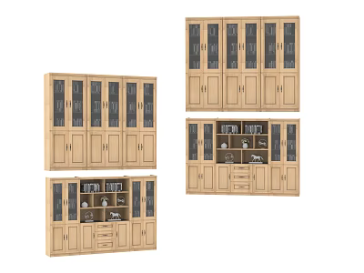 Wooden Kitchen Cabinets With Glass Doors Drawers And Storage Shelves 3d model