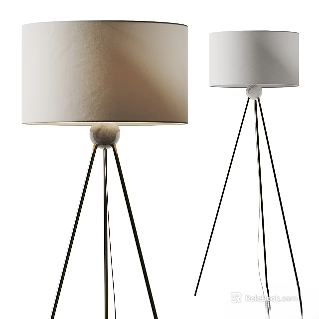 Modern Tripod Floor Lamp With White Lampshade And Marble Base For Interior Design 3d model 