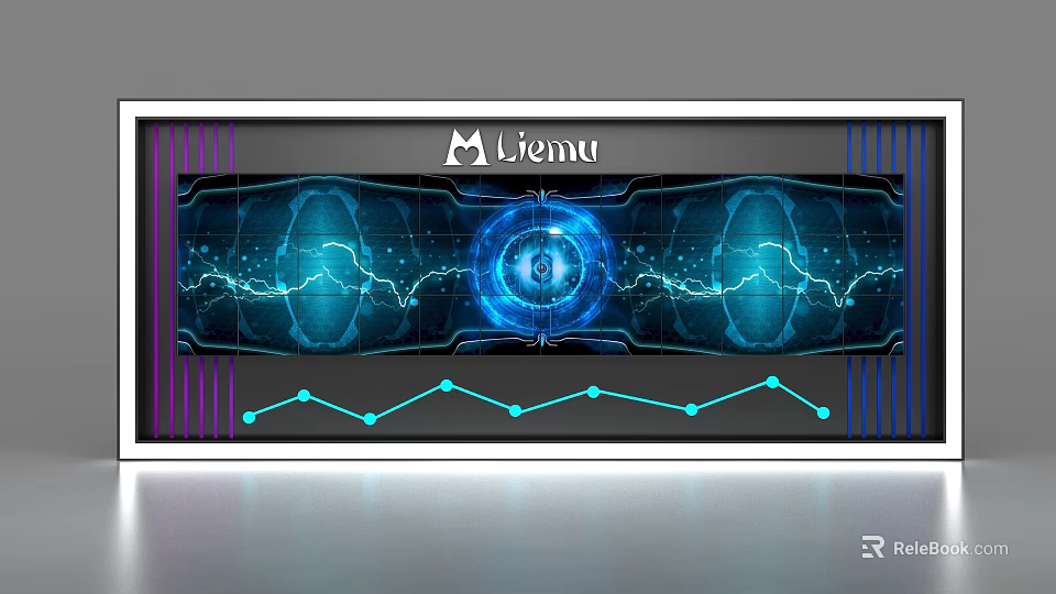 Liemu Display Shelves With Futuristic Blue Glowing Elements And Data Chart Patterns 3d model 