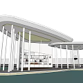 Elegant Modern Pergola With Curved Roof White Columns And Water Reflection