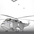 Silver Military Helicopter With Cockpit Windows Side Door And Rotors