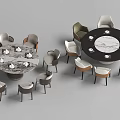 Modern Dining Table Combination With Marble Tops And Colorful Chairs 3d model