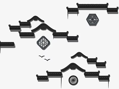 Traditional Chinese Building Exterior Wall Featuring Classic Cornices And Ornate Carved Windows 3d model