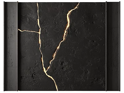 Modern Reception Background Wall With Black Textured Surface And Illuminated Cracks 3d model