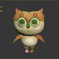Cute Cartoon Owl with Big Green Eyes and Orange White Feathers Standing Pose 3D Character Design