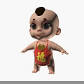 Cute Cartoon Baby Character With Red Bellyband And Yellow Fu Symbol On Black Background