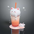 Cute Cat Themed Cup With Gradient Drink Straw Star Decorations And Small Cat Figurine 3d model