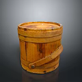 Vintage Wooden Bucket With Round Top And Sturdy Handle For Household Use