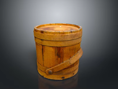 Vintage Wooden Bucket With Round Top And Sturdy Handle For Household Use 3d model
