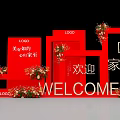 Welcome Home Decorative Setup With Red Structures LOGO And Flower Arrangements 3d model