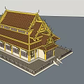 Traditional Thai Building Featuring Golden Roof Ornaments Multi tiered Structure And Intricate Carvings