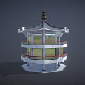 Traditional Chinese Multi tiered Pavilion With Curved Roof Red Railings And Staircase