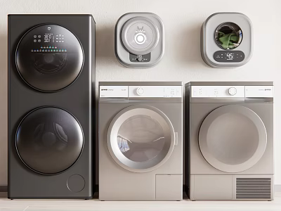 Various Styles Modern Washing Machine with Black Double Drum and Silver Single Drum Units 3d model