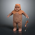 Brown Furred Animal Character Standing With Collar Holding Wooden Staff In Detailed Costume