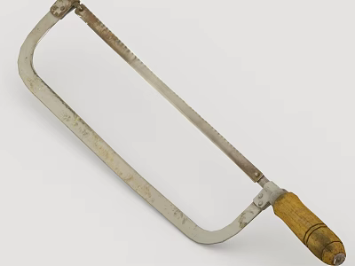 Vintage Hacksaw Hand Tool With Metal Frame And Wooden Handle 3d model