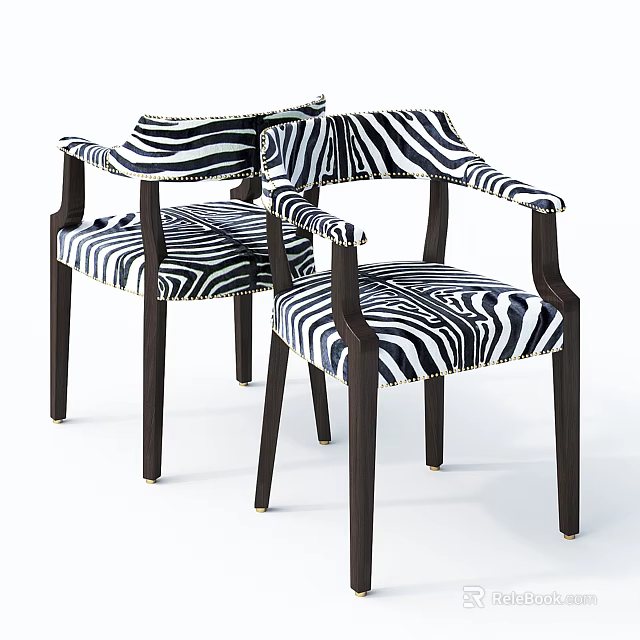Zebra Print Armchair With Wooden Arms And Black Legs Modern Design 3d model 