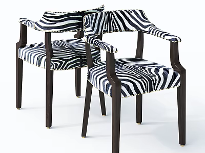 Zebra Print Armchair With Wooden Arms And Black Legs Modern Design 3d model