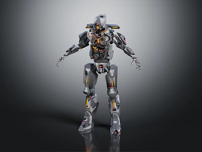 Detailed Futuristic Mechanical Robot Character With Metallic Armor And Glowing Joints 3d model