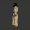 Man In Traditional Beige Robe With Brown Belt And Sandals Standing