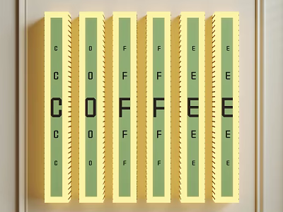 Six Vertically Arranged Wall Lights with Yellow Border Green Background Black Letters Forming COFFEE Word 3d model