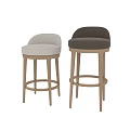 Modern Bar Stools With Wooden Legs And Upholstered Brown Beige Seats