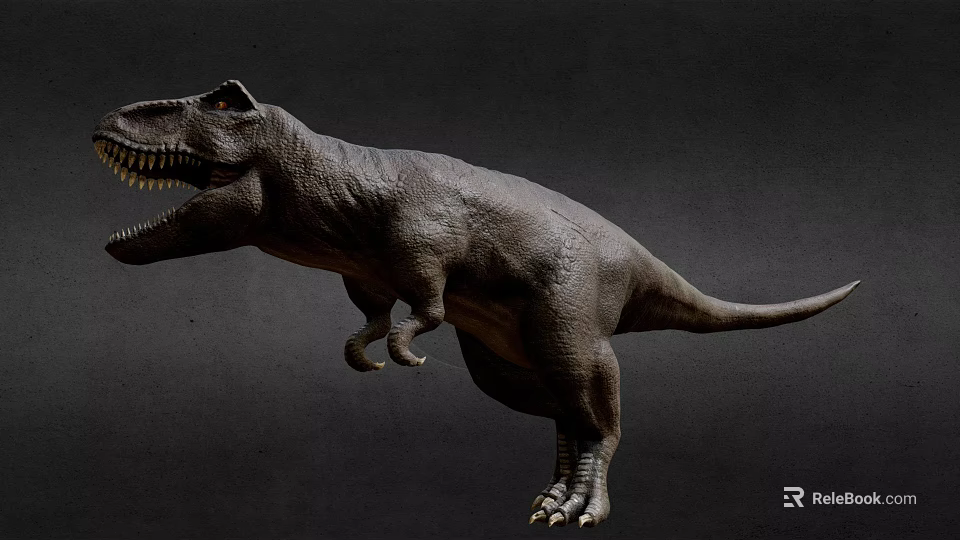 Realistic Standing Tyrannosaurus Rex Dinosaur Model With Open Mouth Dark Background 3d model 