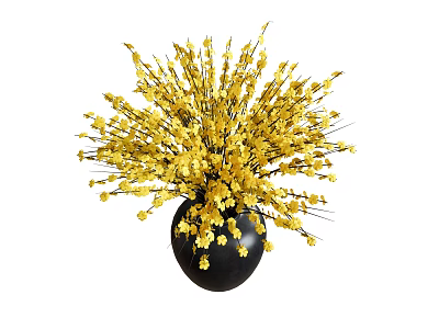 Bright Yellow Flowers in Black Vase Decorative Floral Arrangement for Home 3d model