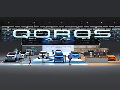 QOROS Exhibition Booth Showcasing Multiple Cars With Modern Lighting And Background Wall At Auto Show 3d model